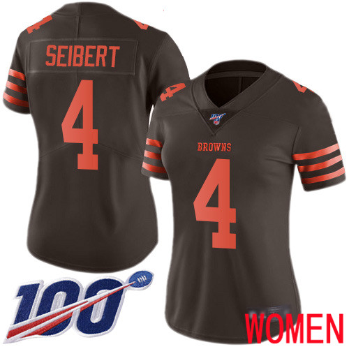 Cleveland Browns Austin Seibert Women Brown Limited Jersey #4 NFL Football 100th Season Rush Vapor Untouchable->women nfl jersey->Women Jersey